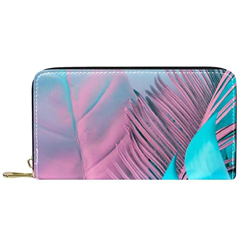 Cartera de cuero con cremallera larga con patrón de plantas, Varios colores, 20.5x2.5x11.5cm/8.07x1x4.53 in, Classic