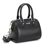 INICAT Barrel Bag for Women Top Handle Satchel Shoulder Boston Bags Crossbody Purse Handbag with Detachable Long Strap(Jet Black)