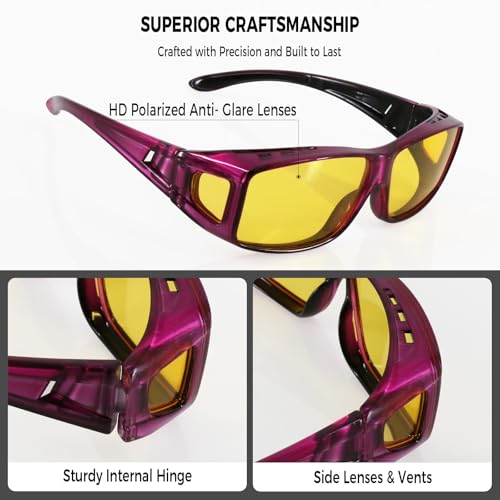Image of Night Driving Glasses for Men Women Fit Over Sunglasses Anti Glare Polarized HD Night Vision Glasses