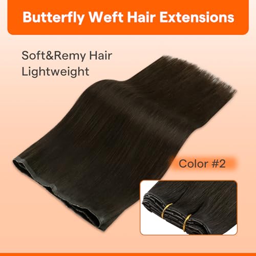 Image of Full Shine Butterfly Weft Hair Extensions 18 Inch 100G Dark Brown | Invisible Pu Hole Weft, Straight Hand Tied Extensions, Dark Brown, Remy Human Hair, Office Styling
