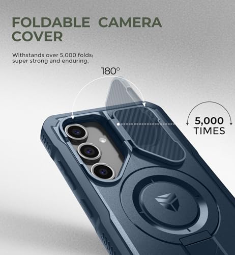 Image of Dexnor for Samsung Galaxy S24 FE Case with Camera Cover & Adjustable Kickstand & Built-in Screen Protector, Magnetic Rugged Shockproof Bumper Cases Heavy-Duty Magnetic Protective Cover,Navy Blue