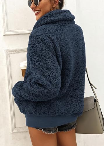 KIRUNDO Sherpa Pullover Womens Fleece Zip Sweatshirt Fall(Dark Blue, M) - image 5
