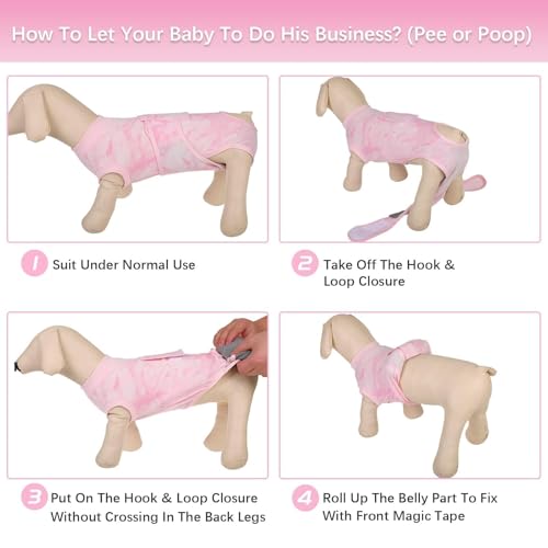 Image of Kuoser Dog Surgery Recovery Suit, Anti Licking Surgical Suit for Dogs Male Neuter, Soft Dog Surgery Suit Female Spay Subsititute E-Collar Cone, Doggie Body Suits After Surgery Pink Tie Dye XS