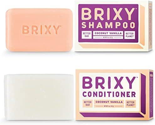BRIXY Shampoo and Conditioner Bar Set for Balance & Hydration, All Hair Types, pH Balance & Safe for Color Treated Hair, Sustainable, Vegan, Plastic Free