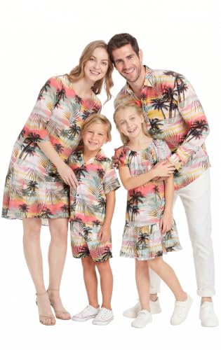Image of Hawaii Hangover Family Matching Hawaiian Clothes, Neon Sunset Pink | Family Matching Hawaiian Clothes, Neon Sunset Pink, lightweight rayon, machine washable, tropical floral print, luaus