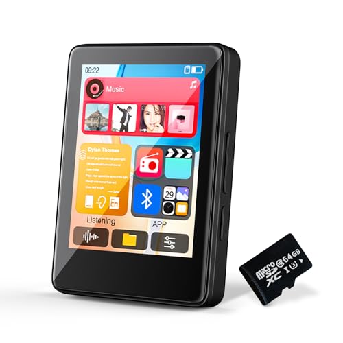 64GB MP3 Player with Bluetooth, Music Player with Built-in HD Speaker, MP3 Player for Kids, FM Radio, Voice Recorder, HiFi Sound, E-Book Function, Earphones Included