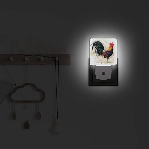 Miniatura 4 de Juego de 2 luces nocturnas con enchufe de gallo de animales, luces nocturnas LED abstractas de gallo, sensor automático del atardecer al amanecer,