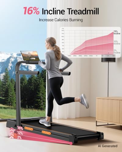 Image of Walking Pad with 16% Incline, 4-in-1 Foldable Treadmill with Handles | 330LBS Capacity, Under Desk, Compact, Folding, Portable Treadmills for Home Small, 2.5HP Motor, Remote Control, LED Screen