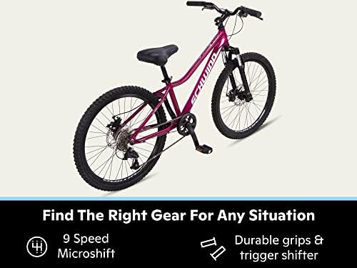 Schwinn Fleet Boys and Girls Mountain Bike, 24-Inch Tyres, Lightweight Alloy Frame, Front Suspension, 9-Speed Drivetrain, Disc Brakes, Multiple Colors