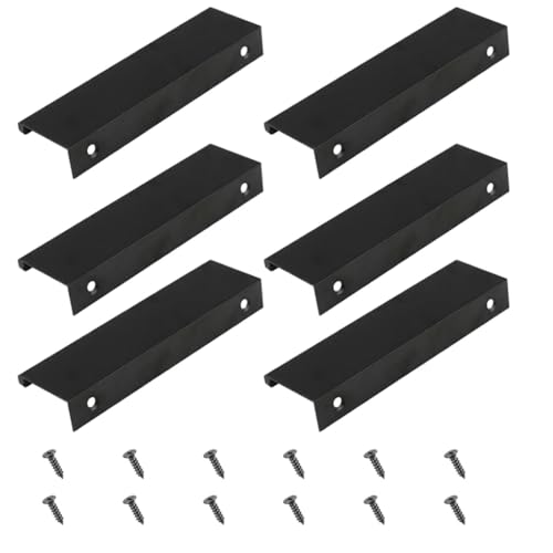 6 Piezas Tiradores Armarios Negros, Tiradores Cocina Ocultos Armarios Aluminio 120mm Manillas Muebles Invisibles y 12 tornillos para Cajones Puertas Dormitorio y Baño Diseño Moderno Mate Fácil Sin