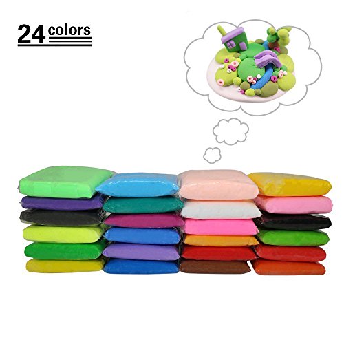 SIMUER 24 Couleur Fluffy Slime, Pâte À Modeler,Polymer Clay Argile sèche à l'air Argile de modélisation Ultra-légère DIY Magic Kit de Loisirs créatifs Couleurs Assorties