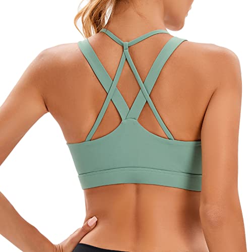 Photo 1 of **WHITE**glamline Strappy Sports Bra, Crisscross Back Backless Removable Padded Bra for Women, Yoga Gym Workout Bra Tank Tops Medium