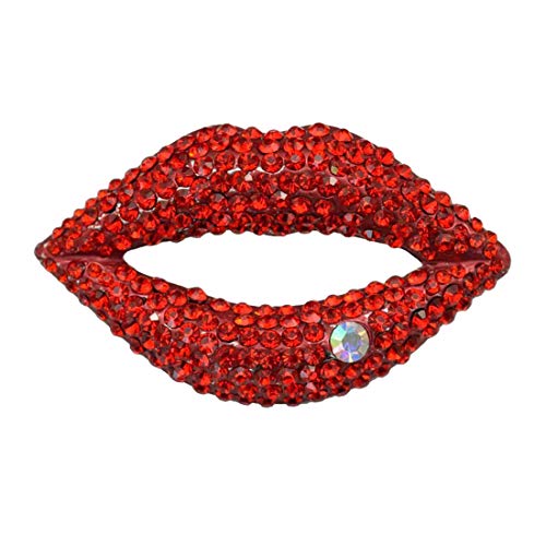 Hot Red Lips Rhinestone Brooch Pin Women Jewelry Sweater Shawl Scarf Buckle