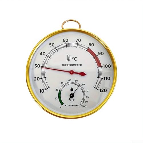 Thermomètre et hygromètre de sauna avec boîtier en métal, face en verre arqué, plage de température de 10 à 120 °C et mesure de l'humidité de 0 à 100 % RH pour salles de sauna