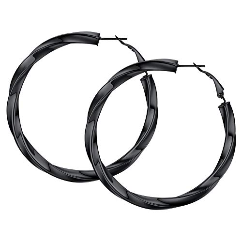 FOCALOOK Hoops Ohrringe Damen 40mm Creolen schwarz Mädchen Frauen 5mm verdrillte Rohr Kreis Statement Kreolen Ohrringe Modeschmuck Accessoire für Alltagskleidung Abendkleid Cover