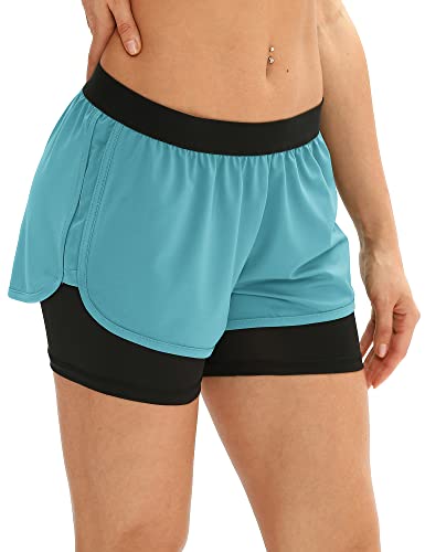 Image of icyzone Running Yoga Shorts for Women - Activewear Workout Exercise Athletic Jogging Shorts 2-in-1