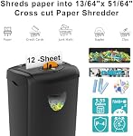 Woolsche 12-Sheet Cross Cut Paper Shredder with Large 5.55-Gallon Basket - P-4 Security, 3-Mode Shred for Cards/CDs/Staples/Clips - Jam Proof System for Office (ETL Certified)