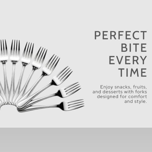 Image of Mumma's LIFE Stainless Steel Dinner Forks Set for Home & Kitchen | 12 cm Fruit Forks with Mirror Finish | Rust Resistant, Silver Cutlery for Fruits, Desserts, Snacks & Dining Table | Set of 6 Piece