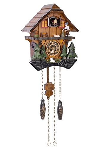 Cuckoopro Cuckoo Clock, Germany Black Forest Style Wooden Pendulum Quartz Wall Clock, Volume Control, Night Silent, Gift Package, Professional Service