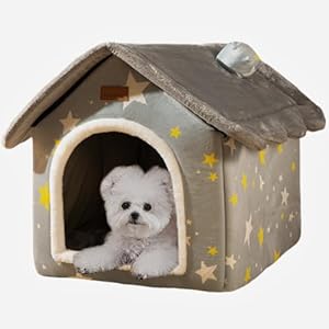 SEAHOME Foldable Dog House Kennel Bed Mat for Indoor Pets,Enclosed Warm Plush Sleeping Nest Bed with Removable Cushion,Covered Small Pet Condos Indoor Cat Hideaway (M, Grey)