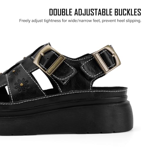 Image of Platform Sandals for Women Chunky Ankle Buckle Casual Open Toe Comfortable Flower Decoration Fisherman Sandals