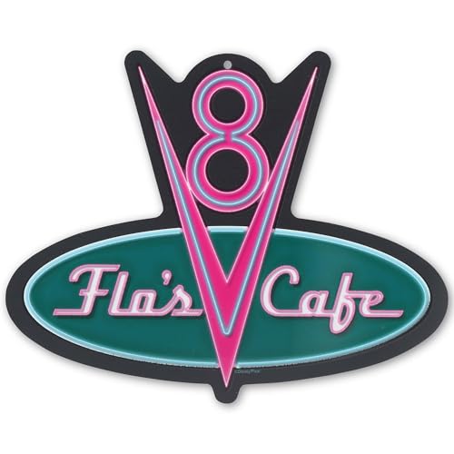Disney Pixar Cars Flo's V8 Cafe Metal Wall Sign - Fun Cars Diner Decoration for Home