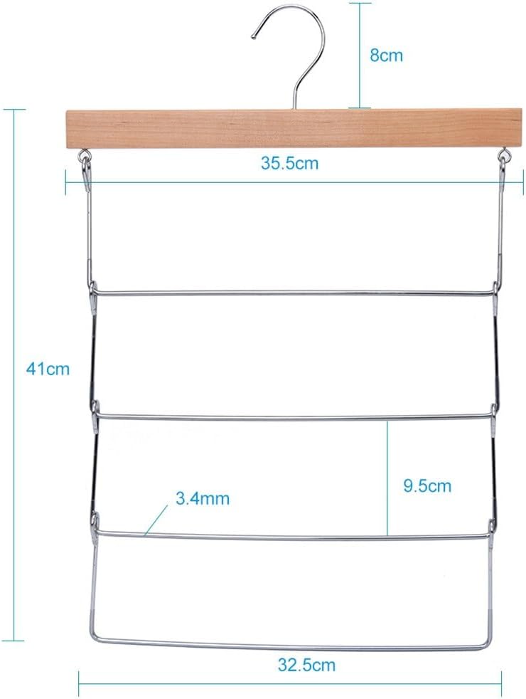 JSEIAJB Multifunction Wooden Pants Hanger 4 Layer Organizer Foldable Clothes Trouser Hangers for Saving Space in The Closet(E)