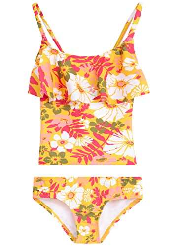 Kanu Surf Girls' Charlotte Flounce Tankini Beach Sport 2-Piece Swimsuit, Spring Bouquet Yellow, 8