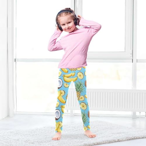 Wusikd Bananas Pineapples Girls' Leggings Toddler Doodles Coconut Kids Yoga Pants Dance Active Tights 4T4