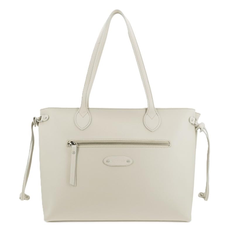El Potro Bolso de Hombro Shopping Casual, Color Crema, Lona Tipo Piel con Piel Vacuno, 43 x 28 x 15 cm, Cierre de Cremallera