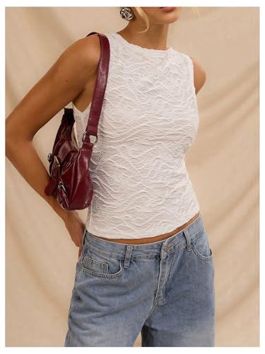 Milumia Women's Textured Crew Neck Tank Tops See Through Sleeveless Summer Tank Shirts4