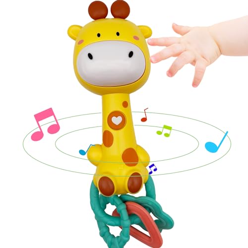 Image of BIBEBRE Musical Rabbit Light-Up Toy and Teething Ring for Toddlers Sensory Chew and Fine Motor Skills Toy Baby Rattle and Teething Toys for 6 12 18 Month Babies (Giraffe), Medium