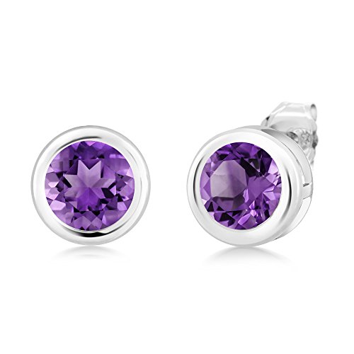 Gem Stone King 3.00 Ct Round 6mm Purple Zirconia 925 Sterling Silver Bezel Setting Stud Earrings