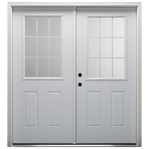 National Door Company, Exterior Double Door, Steel, 60" x 80", 1/2 Lite 2-Panel, Grilles Between Glass Clear Collection, Right-Hand Inswing Cover