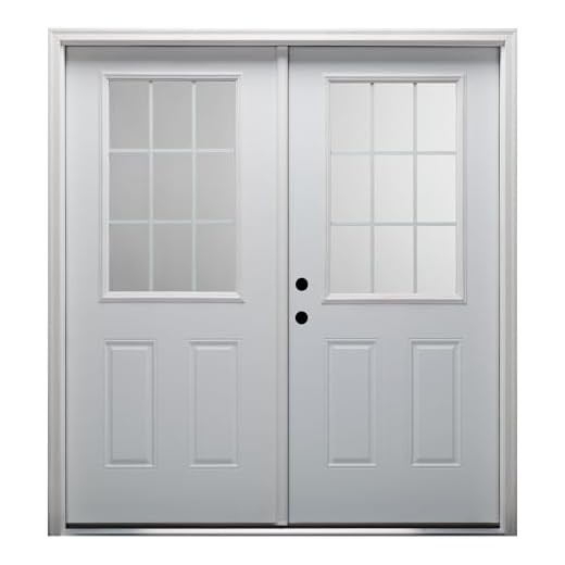National Door Company, Exterior Double Door, Steel, 60" x 80", 1/2 Lite 2-Panel, Grilles Between Glass Clear Collection, Right-Hand Inswing