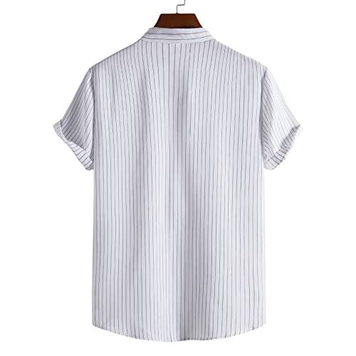 YFGOTFY Camisa masculina listrada verão manga curta gola alta botão casual camisa masculina (branca,