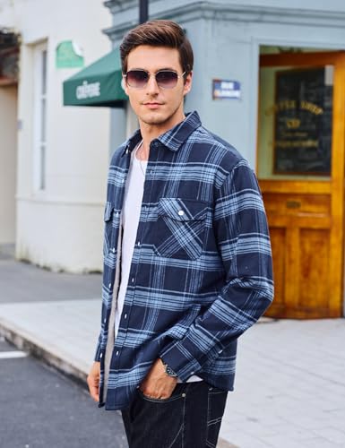 Cotrasen Men's Flannel Shirt Jacket Cotton Plaid Sherpa Lined Fleece Button Down Jacket Coat for Men with 5 Pockets3