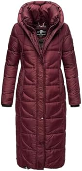 Navahoo Winterjas voor dames, warme gewatteerde jas, extra lang, met capuchon, wafeltjes, XS-XXL, zwart, L