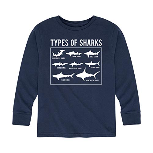 Instant Message - Types of Sharks, White - Kids Long Sleeve Tee