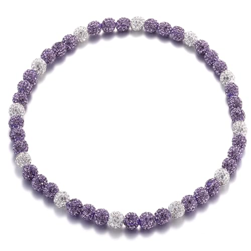SKQIR Men's Baseball Beaded Necklace, Bling Rhinestone, Sparkly Purple White Diamond Ice Collection, 20in Chain