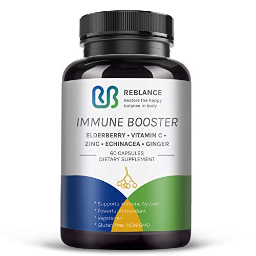 1000MG Elderberry, Vitamin C, Zinc, Echinacea and Ginger Immune Support Supplement, 1 Month Supply (60 Capsules) - 5-in-1Daily Immune Booster Capsules for Adults