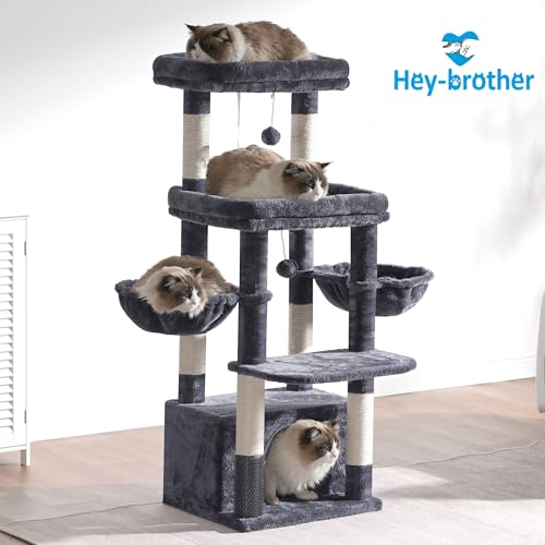 Hey-brother Cat Tree Tower, Scratching Posts with Extra Large Platform, Specious Condo, 2 Cozy Hammocks, Self-Grooming Brush for Indoor Adult Cats, Maine Coon 51.1 inches, Smoky Gray MPJ070G by Hey-brother - Used condition - Image 9