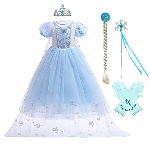 MYRISAM Girls Princess Costume Fancy Dress Halloween Cosplay Party Christmas Birthday Gown w/Accessories Blue 6-7T by MYRISAM - Used condition - US$21.05