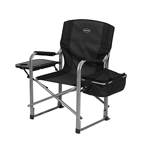 Kamp-Rite Portable Folding Director’s Chair with Cooler, Side Table & Cup Holder for Camping, Tailgating, and Sports, 350 LB Capacity, Black
