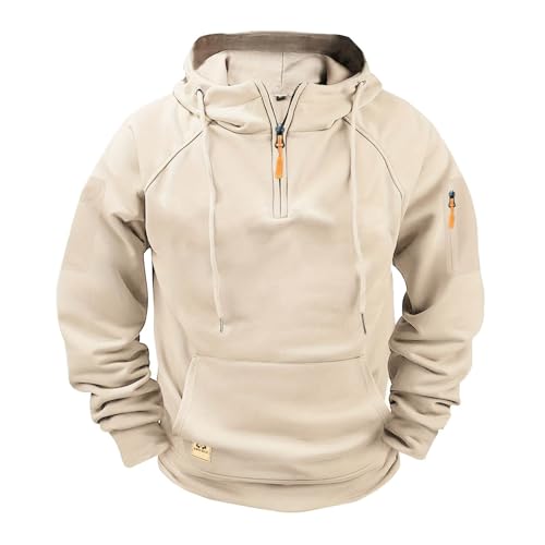 Cargo Hoodies for Men Quarter Zip Pullover Sweatshirts Vintage Long Sleeve Shirt Workout Gym Military Tactical Jacket