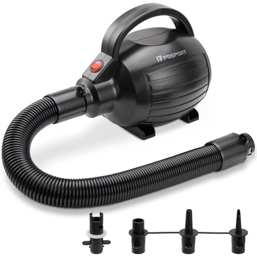 FBSPORT Air Pump for Inflatable Mat Black Electric Air Pump 600W with 4 Nozzles Portable and Fast Inflation AC110-120V Suitable for Air Mat Float Dock Inflatable Beds