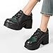 Womens Cow Leather Platform Chunky Heel Oxfords Fashion Vintage Splicing Two Color Lace Up Round Toe Thick Sole Block Heel Shoes for Dressy Daily Casual Office (Green,8)