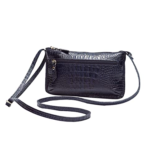 Bolsa Feminina Transversal Pequena Couro Legítimo Ziper Madamix MDXB364 (Azul)