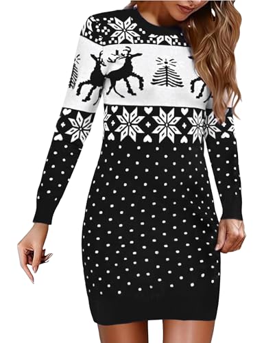 Uniexcosm Strickkleid Damen Weihnachten Elegant Pulloverkleid Langarm Rundhals Weihnachten Winterkleid Modischer Strickpullover Weihnachtskleid für...