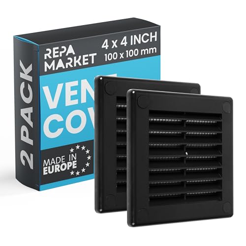 Repa Market 100 x 100 mm Cubiertas de ventilación cuadradas negras para paredes paquete de 2 rejillas de ventilación de plástico con pantalla de malla de nailon rejillas de ventilación de techo HVAC